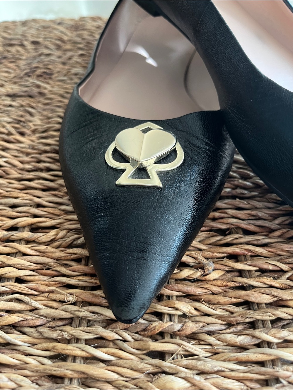 ♠️ kate spade Black Pointed Leather Flats with logo - Picture 6 of 12